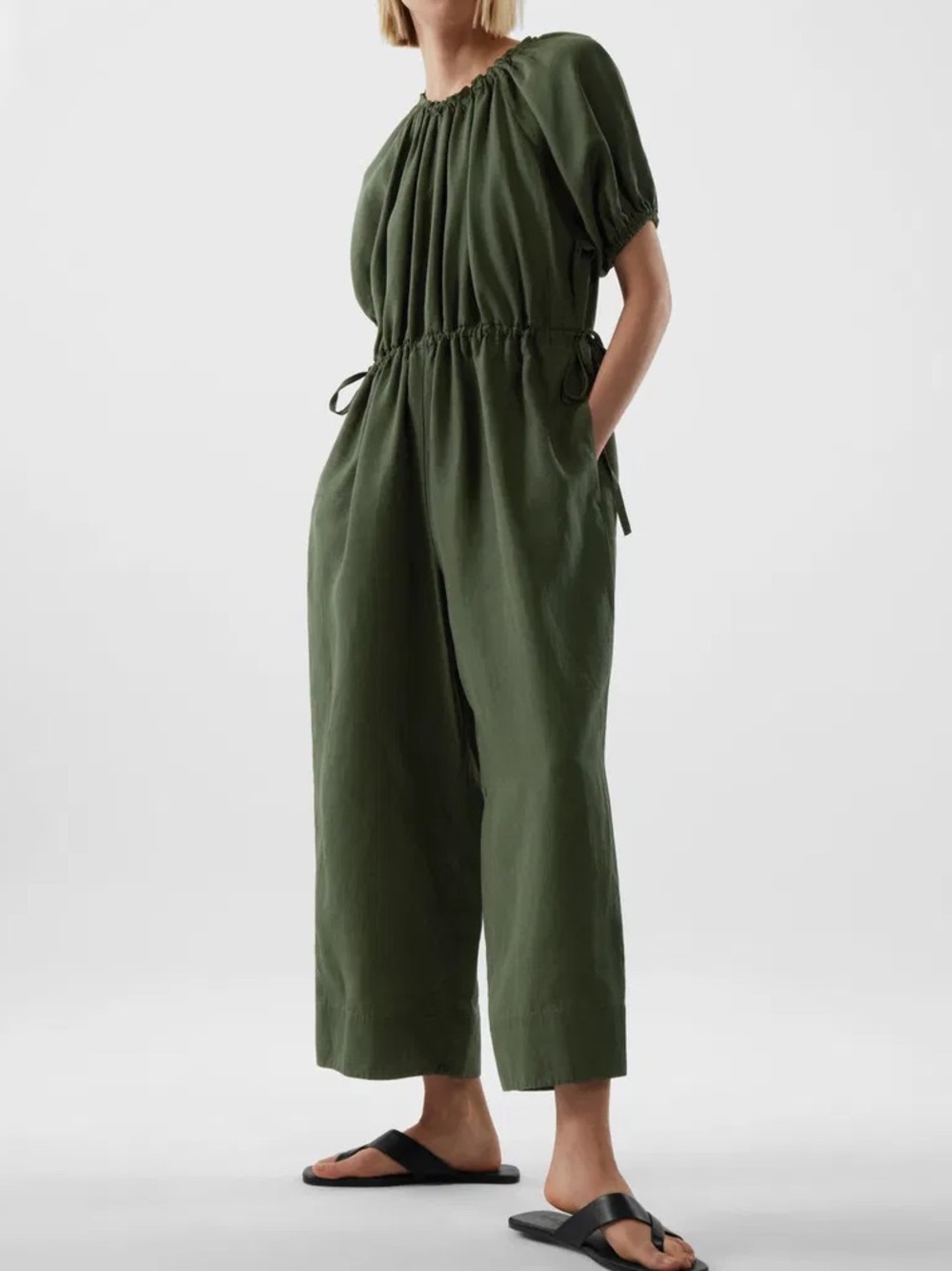 COS Puff-Sleeve Jumpsuit in Dark Green - M